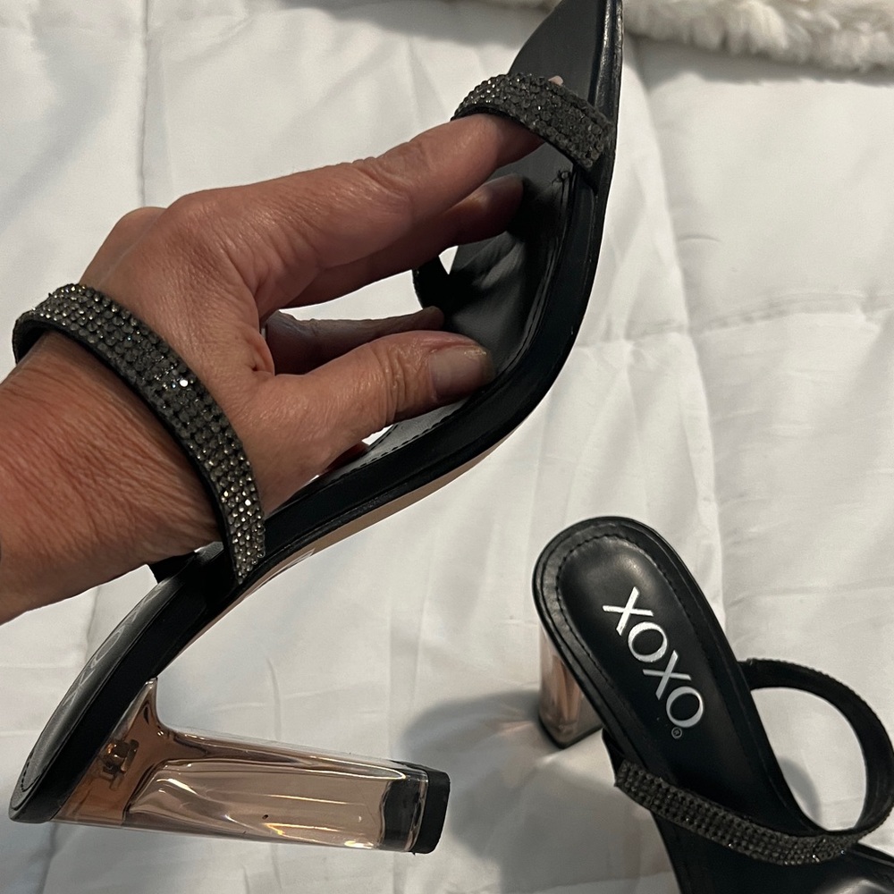 XOXO Black and Gold Strappy Heels